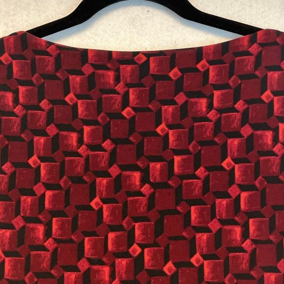 NWT LAUREN RALPH LAUREN Sheath Dress Sz 14 Red Geometric Ruched Midi 3/4 Sleeve - Picture 13 of 16